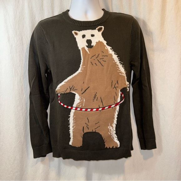 Gently Used Men’s Alex Stevens Green Hula Hoop Polar Bear Crewneck Sweater Sz S - Picture 1 of 10